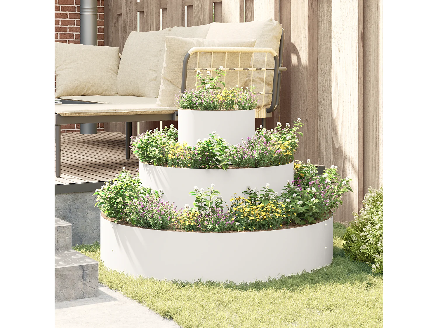 Grand pot en métal Acier/Blanc Acier revêtu de poudre Grand