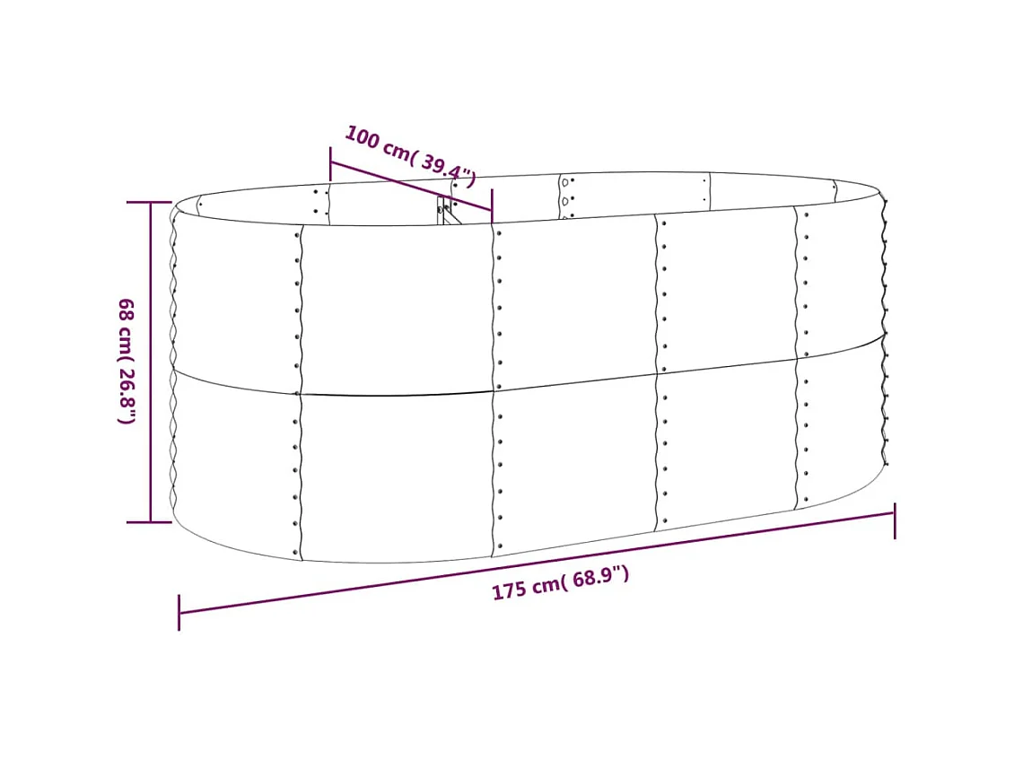 Verhoogd tuinbed gepoedercoat staal 175x100x68cm grijs