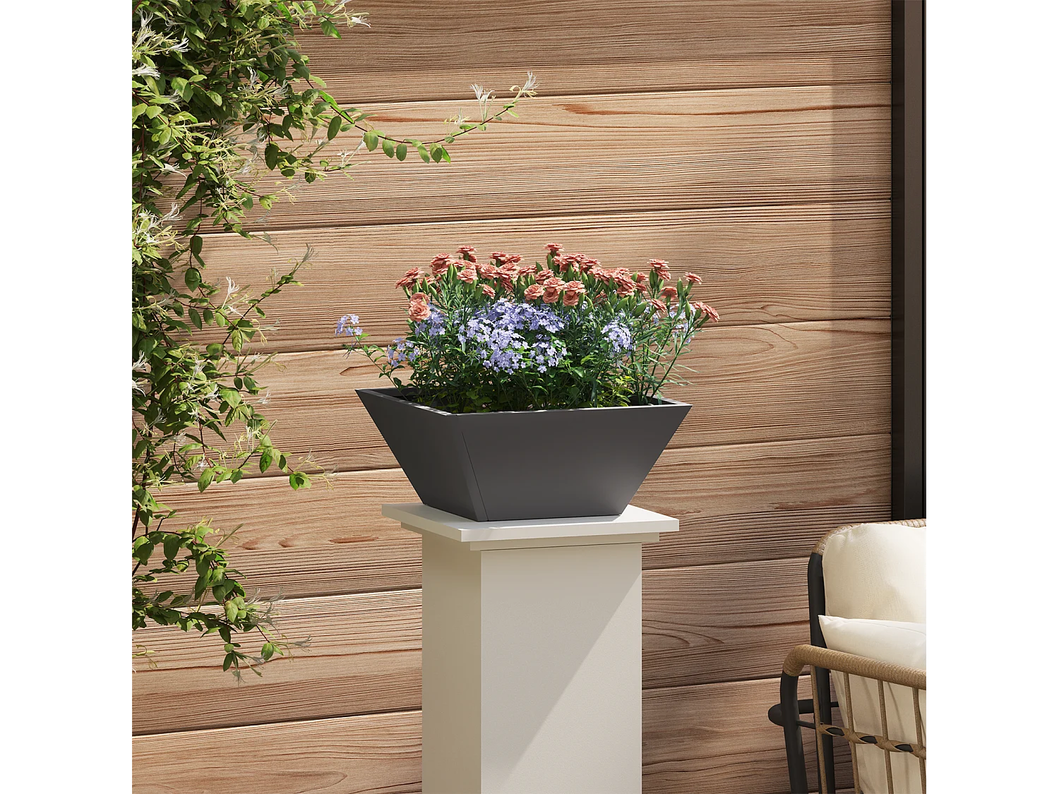 Zwarte metalen pot 35 x 35 x 15 cm Duurzaam vierkant modern