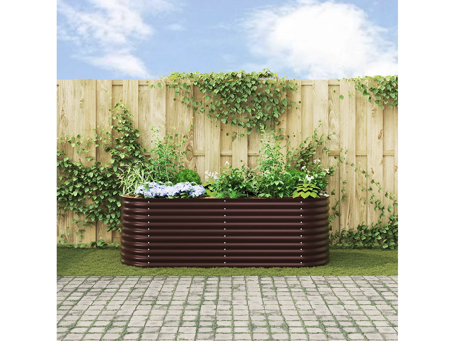 Bruin verhoogd tuinbed 240x80x81 cm in gegalvaniseerd staal