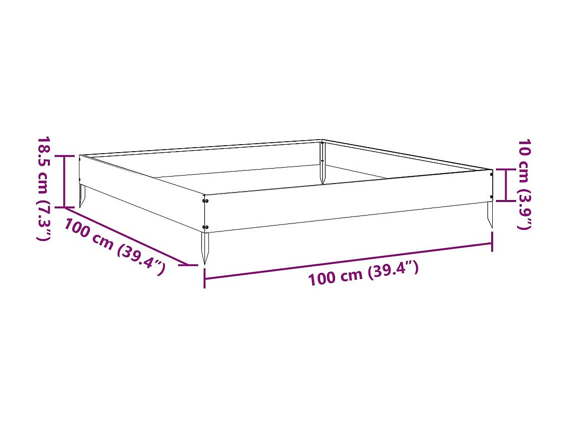 Letto rialzato antracite 100x100x18,5 cm in acciaio