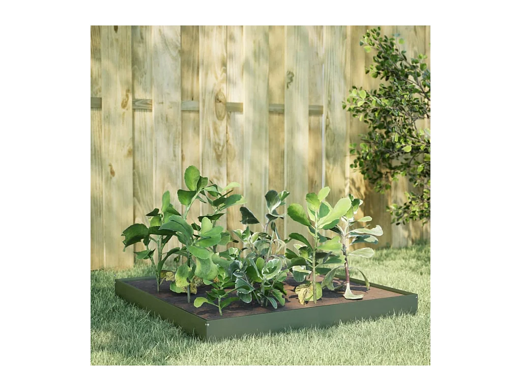 Aiuola rialzata verde oliva 100x100x18,5 cm in acciaio