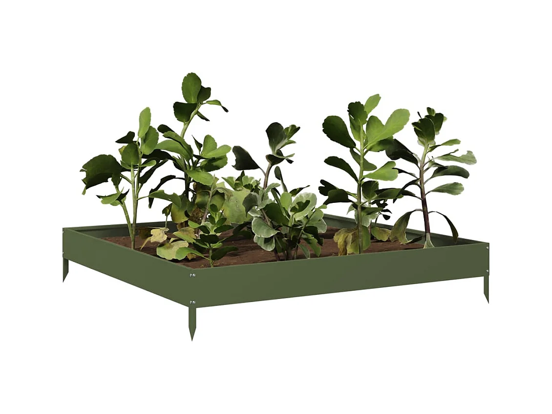 Aiuola rialzata verde oliva 100x100x18,5 cm in acciaio