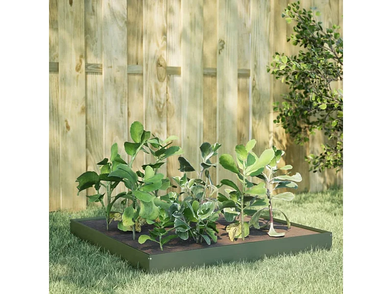Lit surélevé de jardin vert olive 100x100x18,5 cm acier