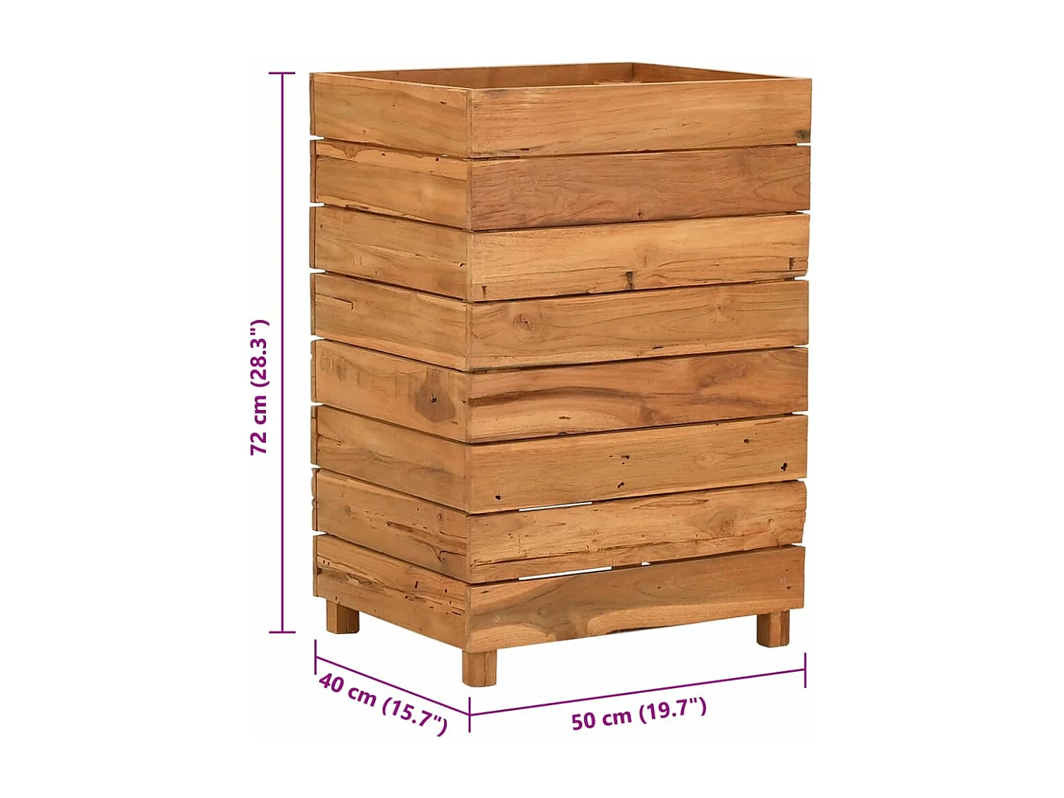 Verhoogd bed 50x40x72 cm gerecycled teakhout en staal