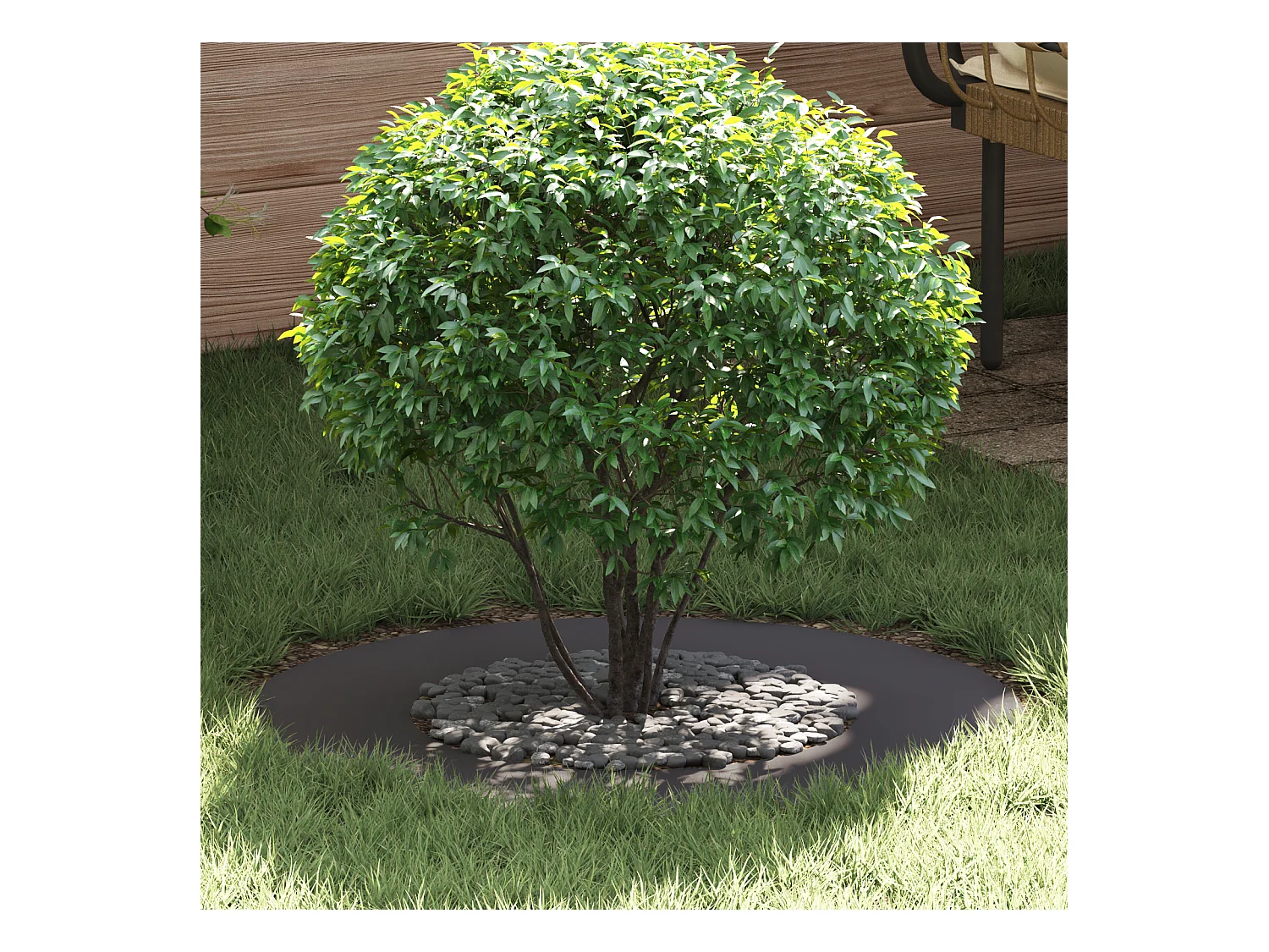 Zwarte metalen potring met een diameter van 70 cm