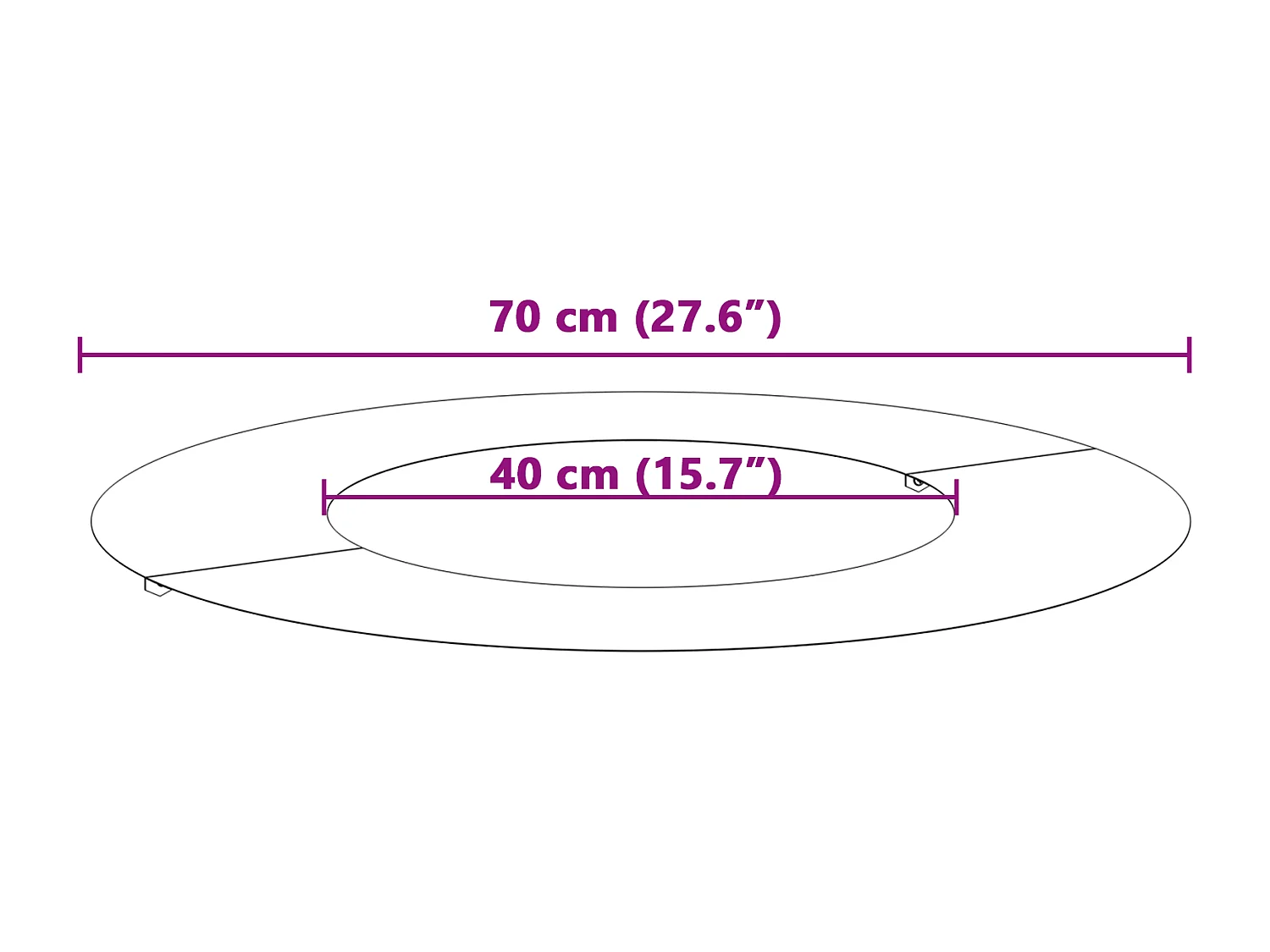 Zwarte metalen potring met een diameter van 70 cm