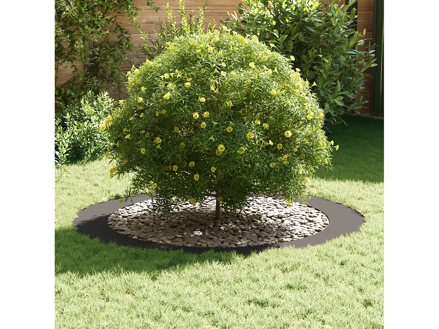 Grote zwarte metalen pot met grote decoratieve inleg