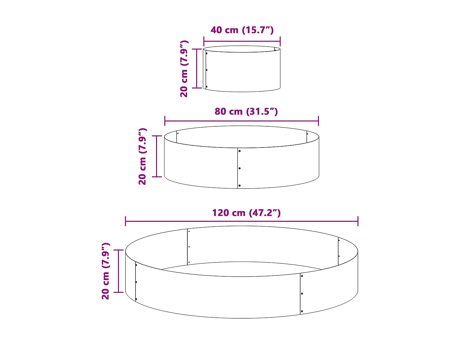 Pot en métal Acier galvanisé Ø 120 cm Durable Grand pot Rond