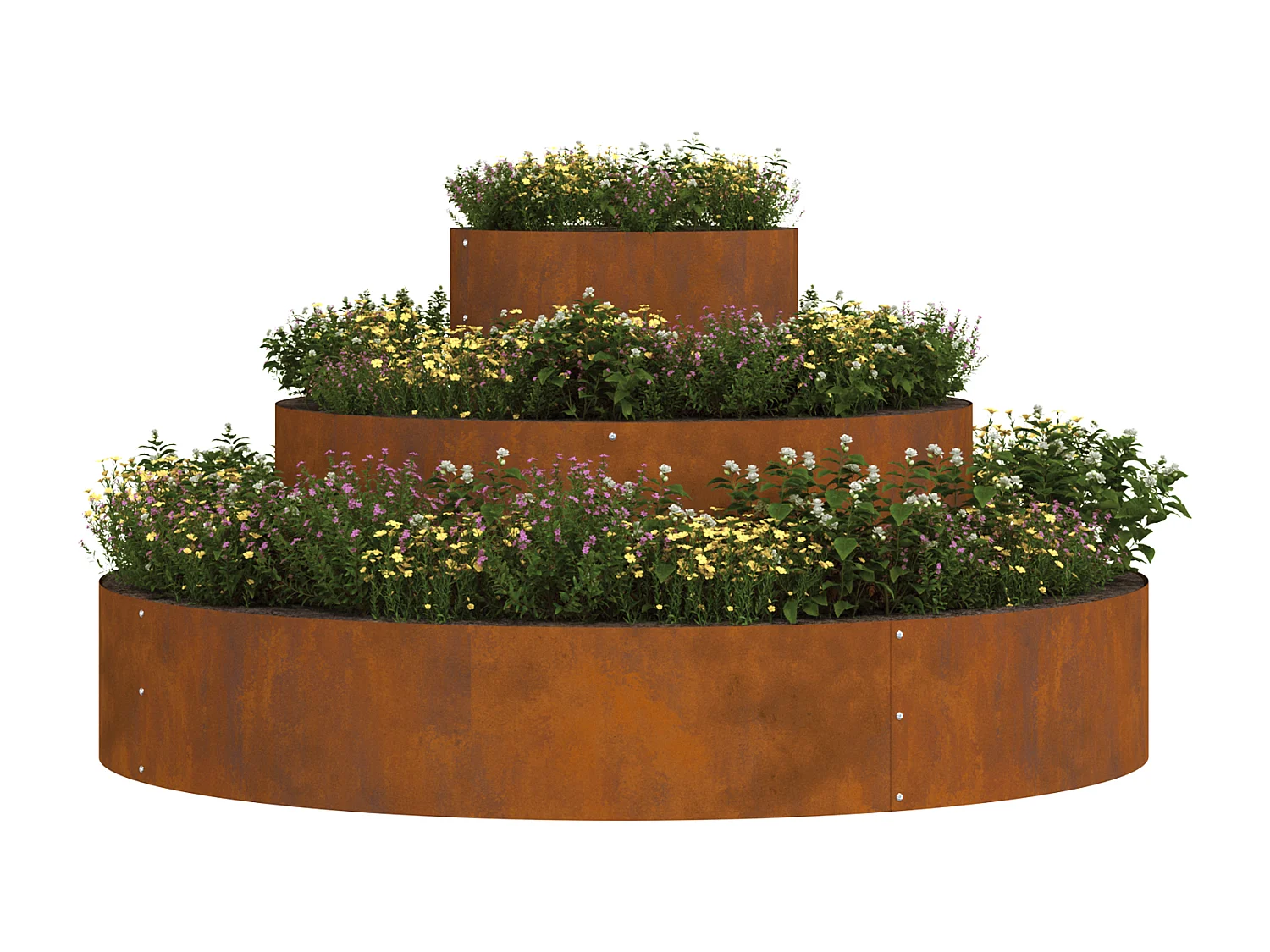 Vaso in acciaio Corten Ø 120 cm con intarsi decorativi