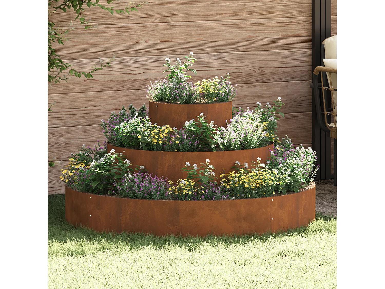 Pot en Métal Acier Corten Ø 120 cm Incrustations Décoratives