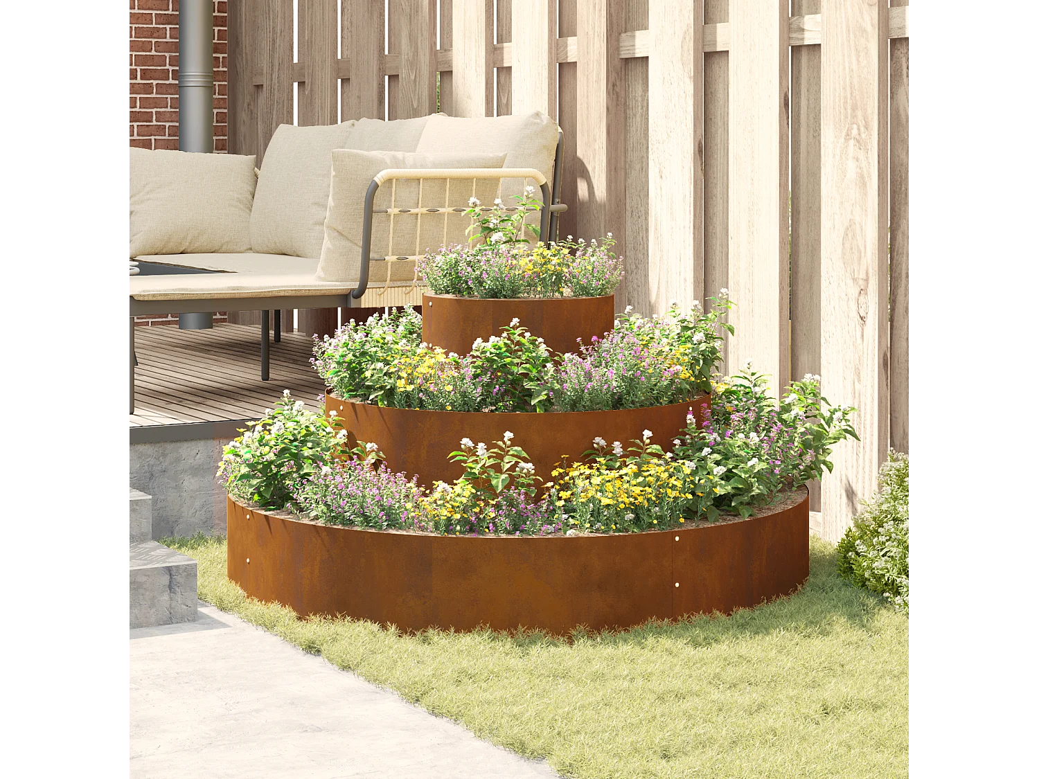 Pot en Métal Acier Corten Ø 120 cm Incrustations Décoratives