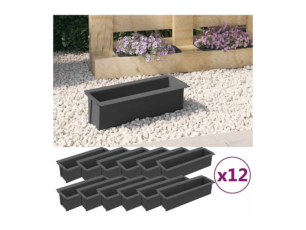 Bloembakken voor europallets 12 stuks Grijs 36x13,5x9,5cm PP