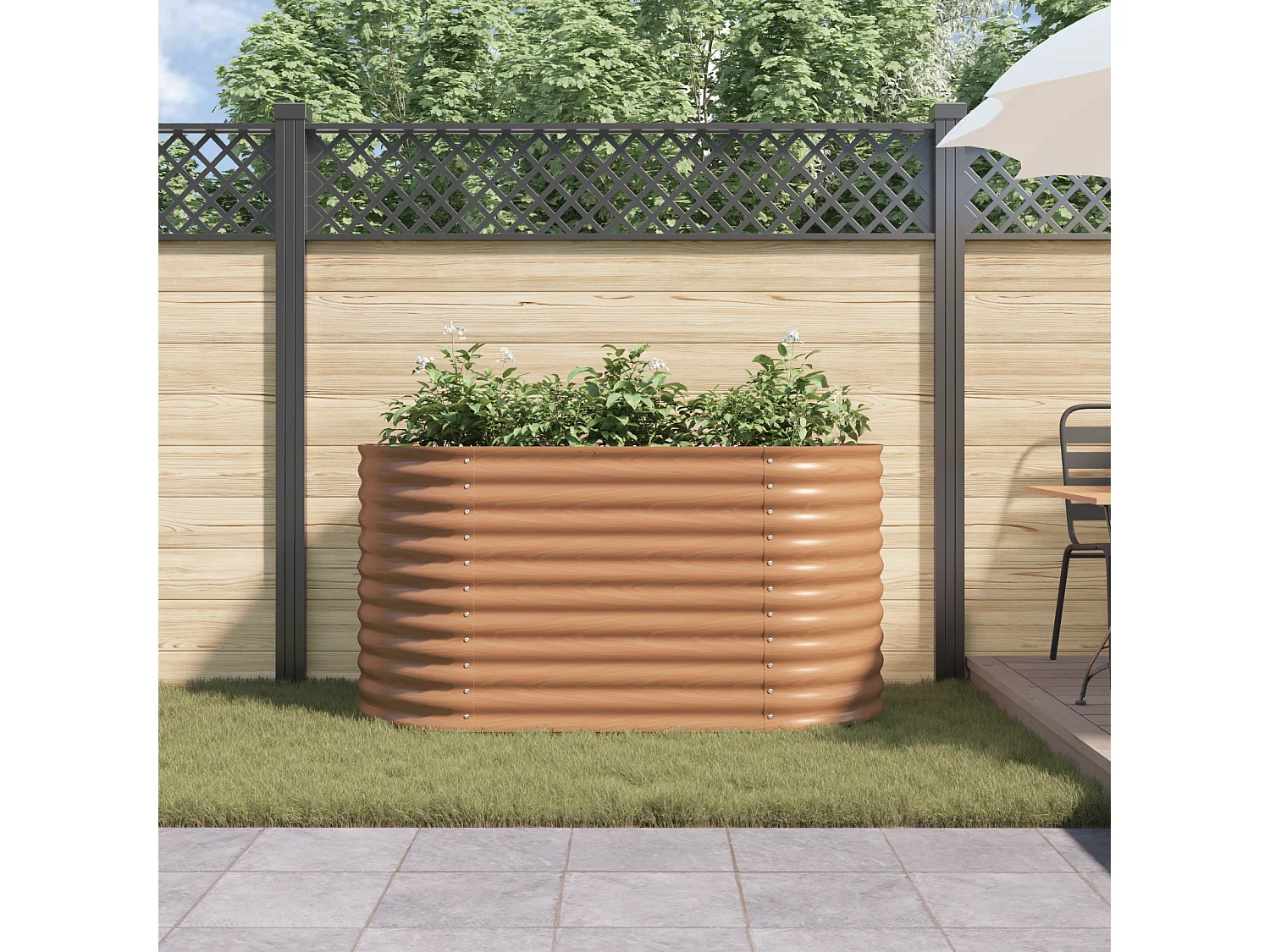 Jardin surélevé marron avec aspect bois 160x80x81 cm en acier