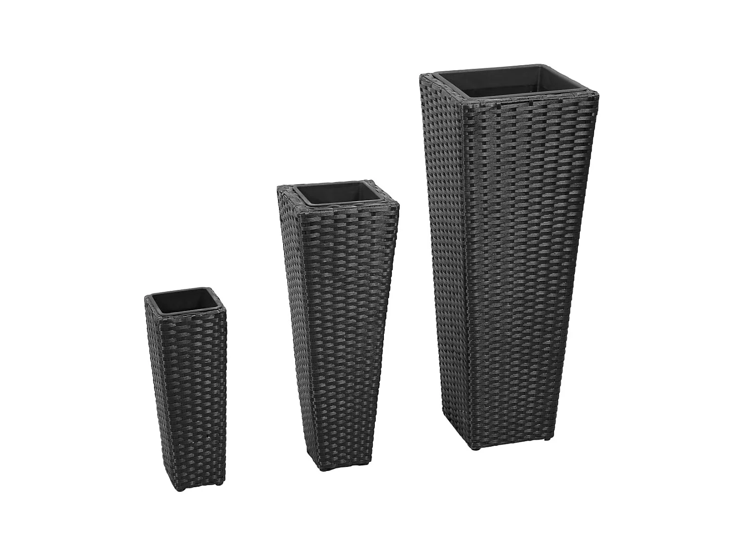 Aiule rialzate da giardino in polyrattan nero, 3 pezzi