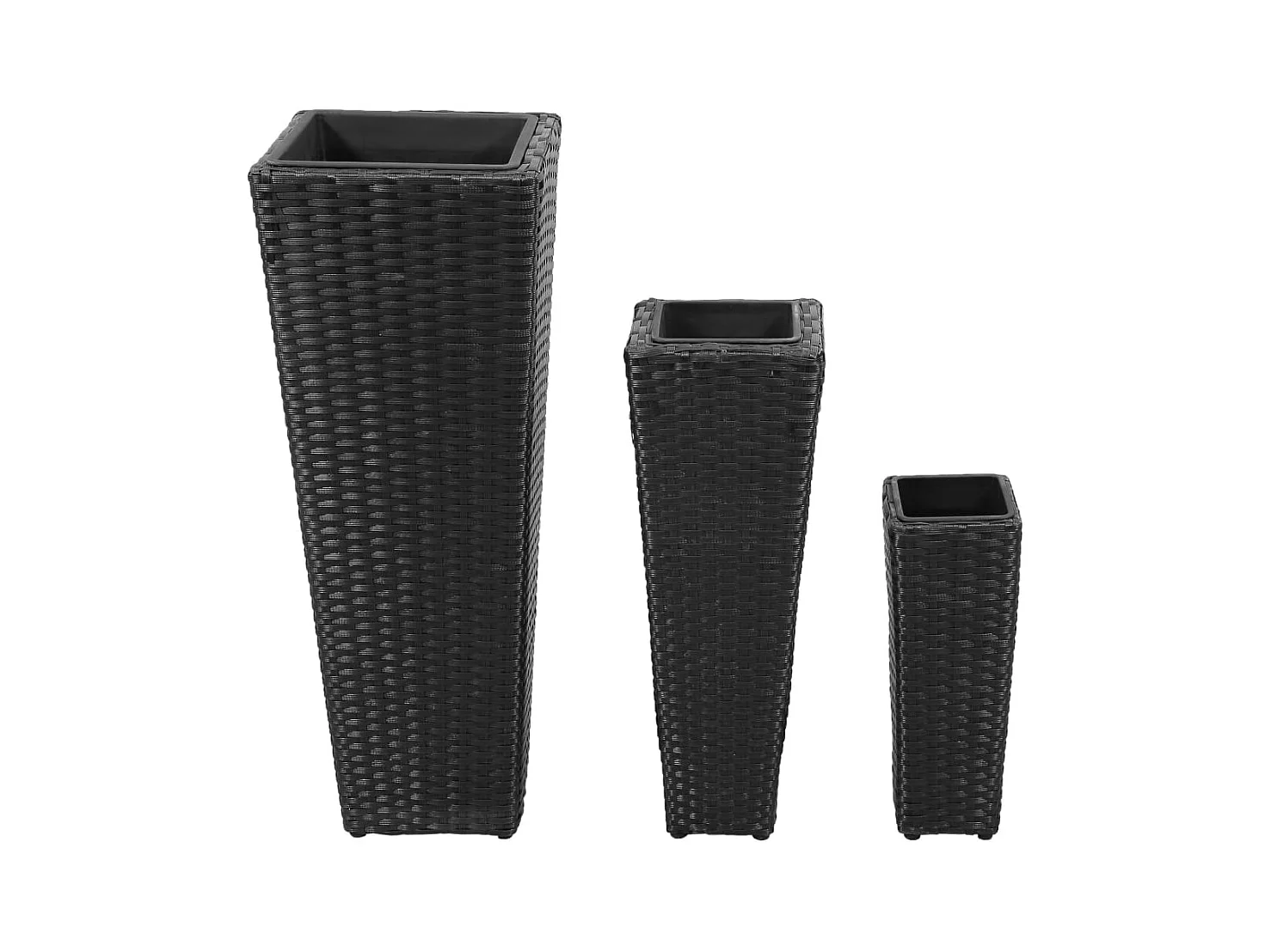 Aiule rialzate da giardino in polyrattan nero, 3 pezzi