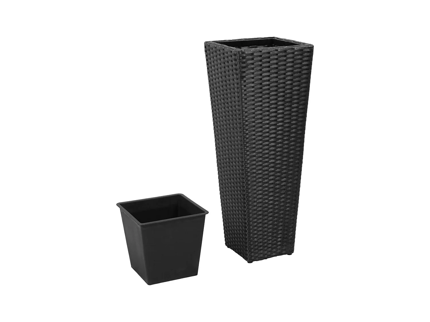 Aiule rialzate da giardino in polyrattan nero, 3 pezzi