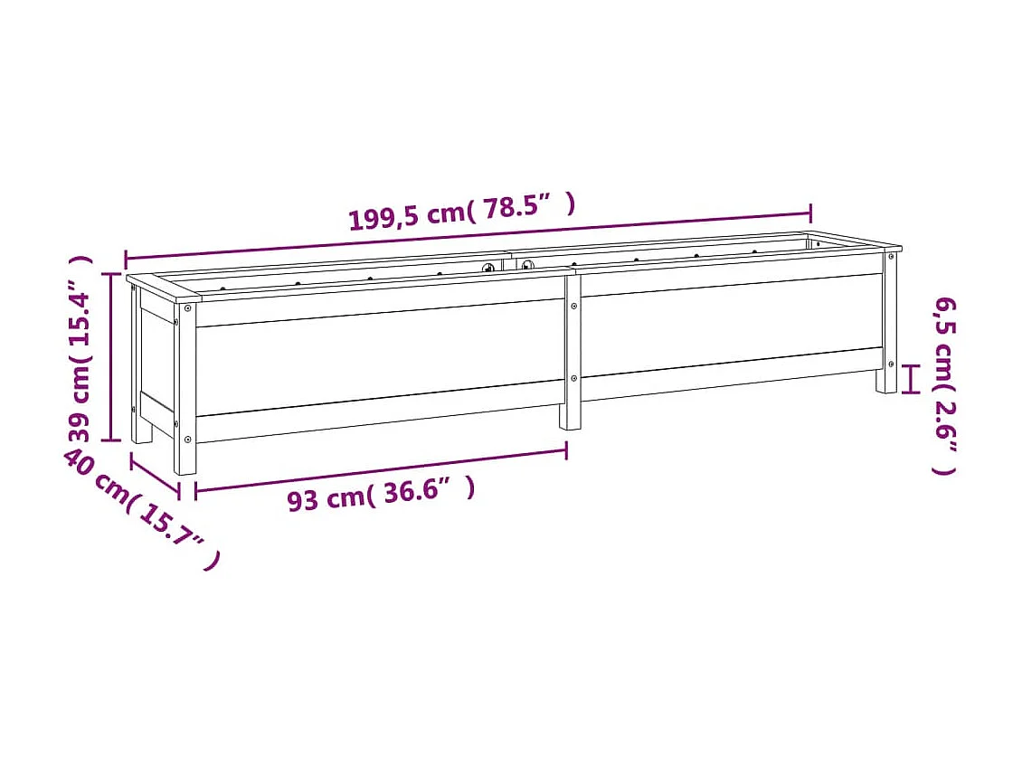 Verhoogd tuinbed 199,5x40x39 cm massief grenenhout