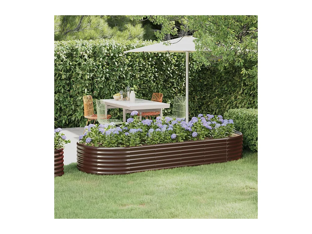 Cama de jardín elevada de acero con recubrimiento en polvo marrón