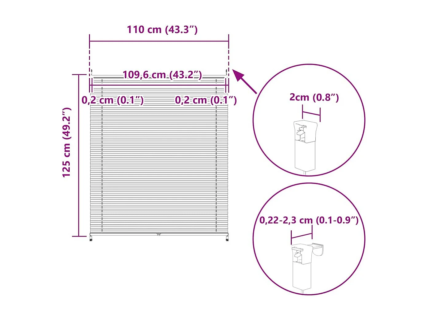 Tenda plissettata 110x125 cm Bianca