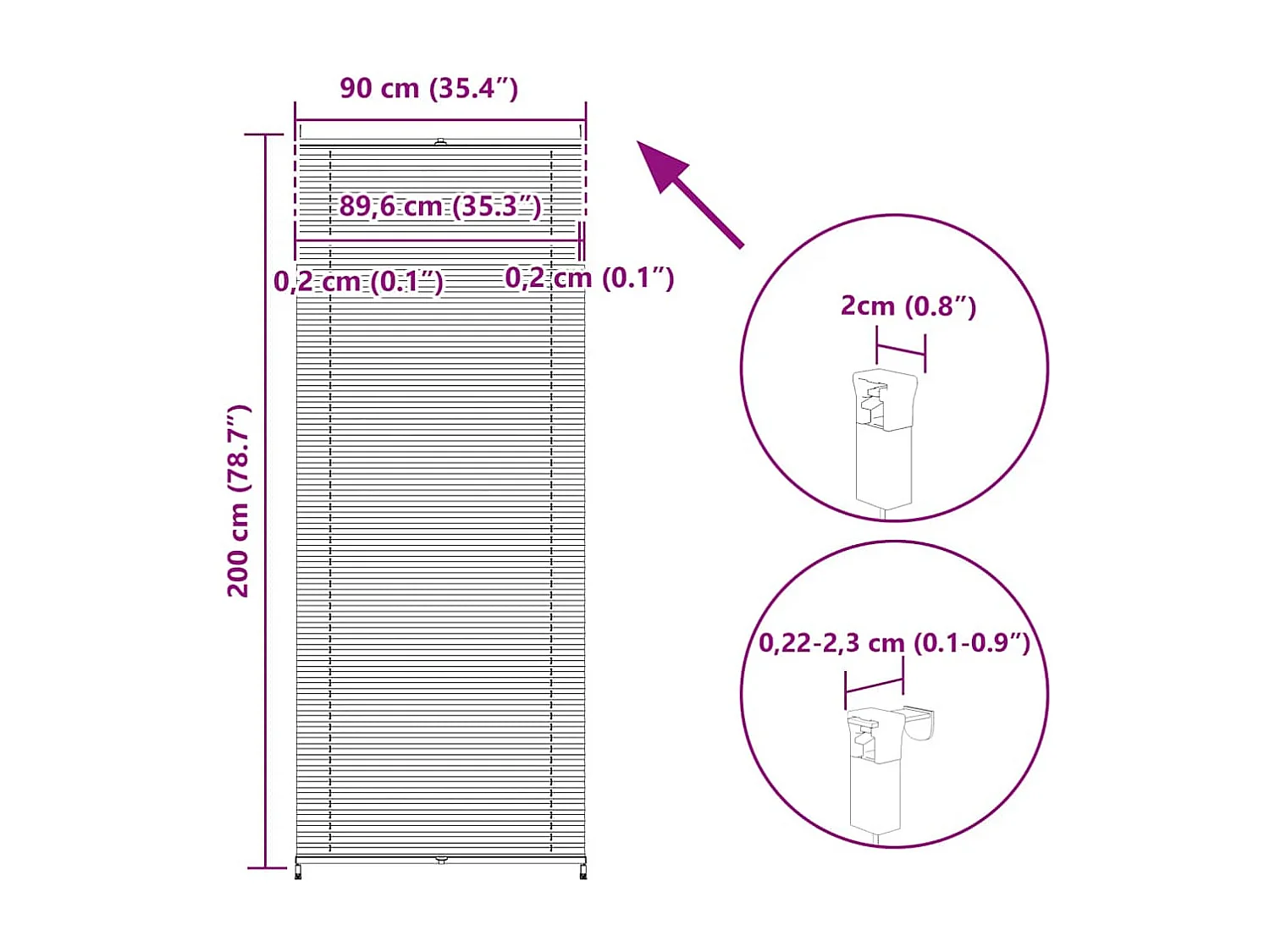 Tenda plissettata 90x200 cm Bianca