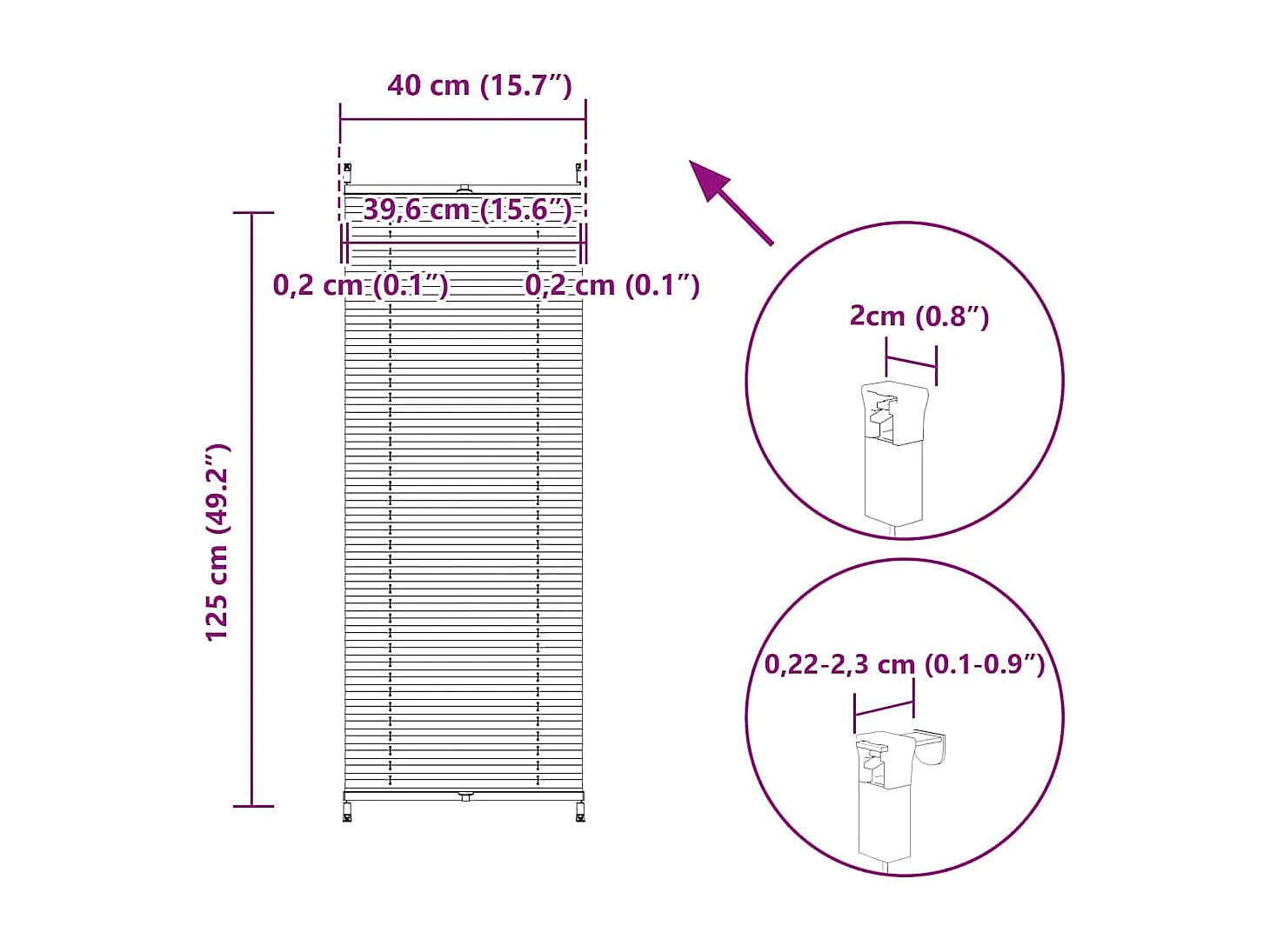 Tenda plissettata 40x125 cm Bianca