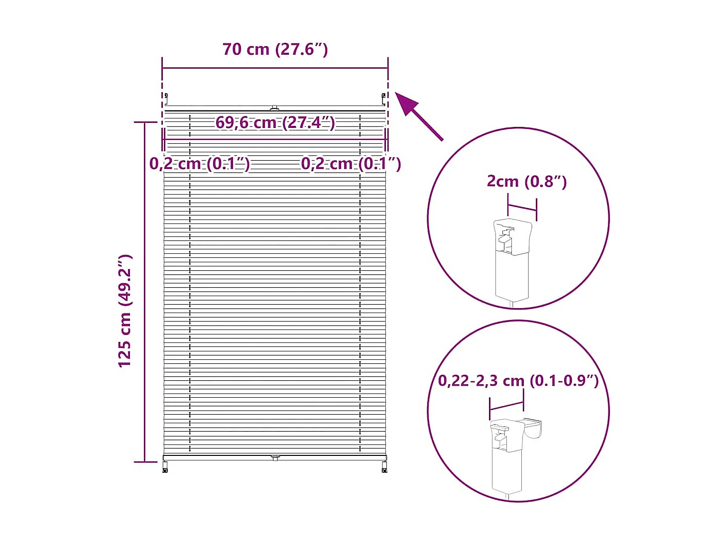 Estor plisado 70x125 cm Blanco