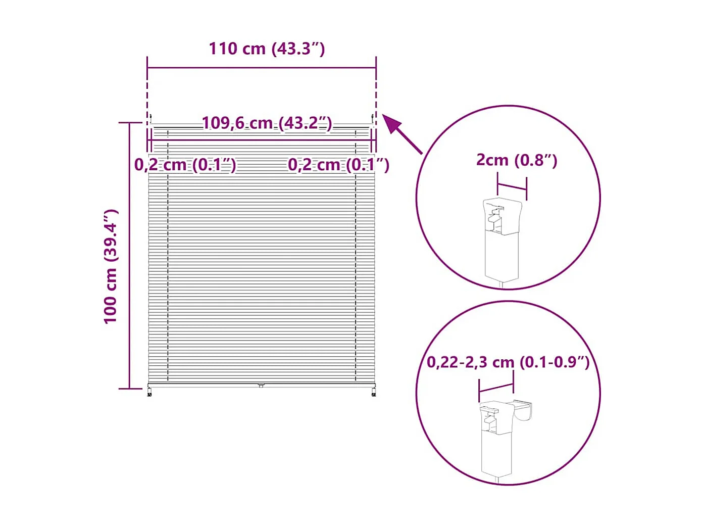 Plisségordijn 110x100 cm Wit