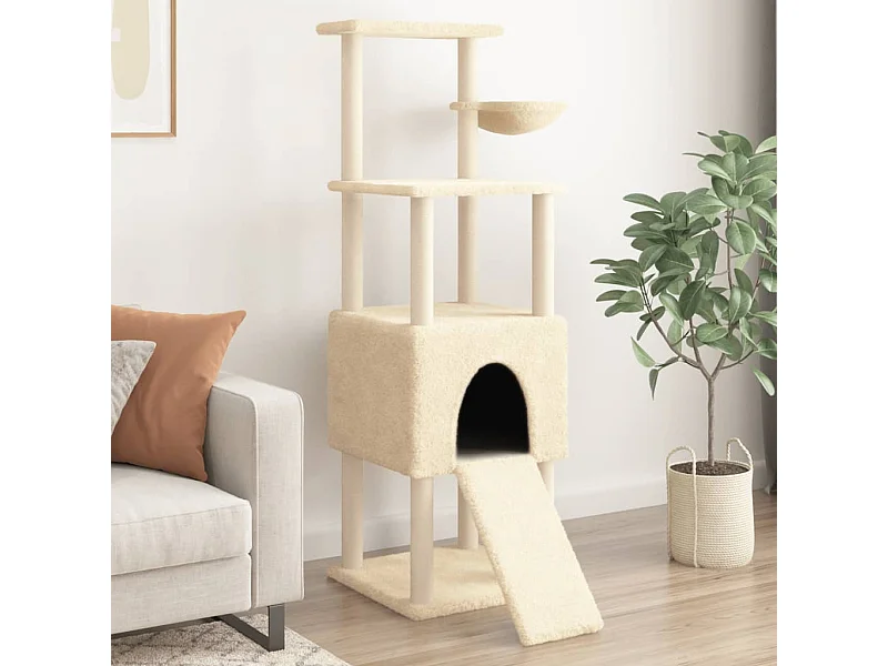 Árvore para gatos c/ postes arranhadores sisal 153 cm cor creme
