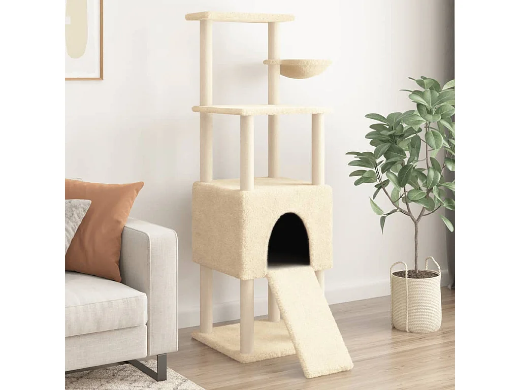 Kattenmeubel met sisal krabpalen 153 cm crèmekleurig