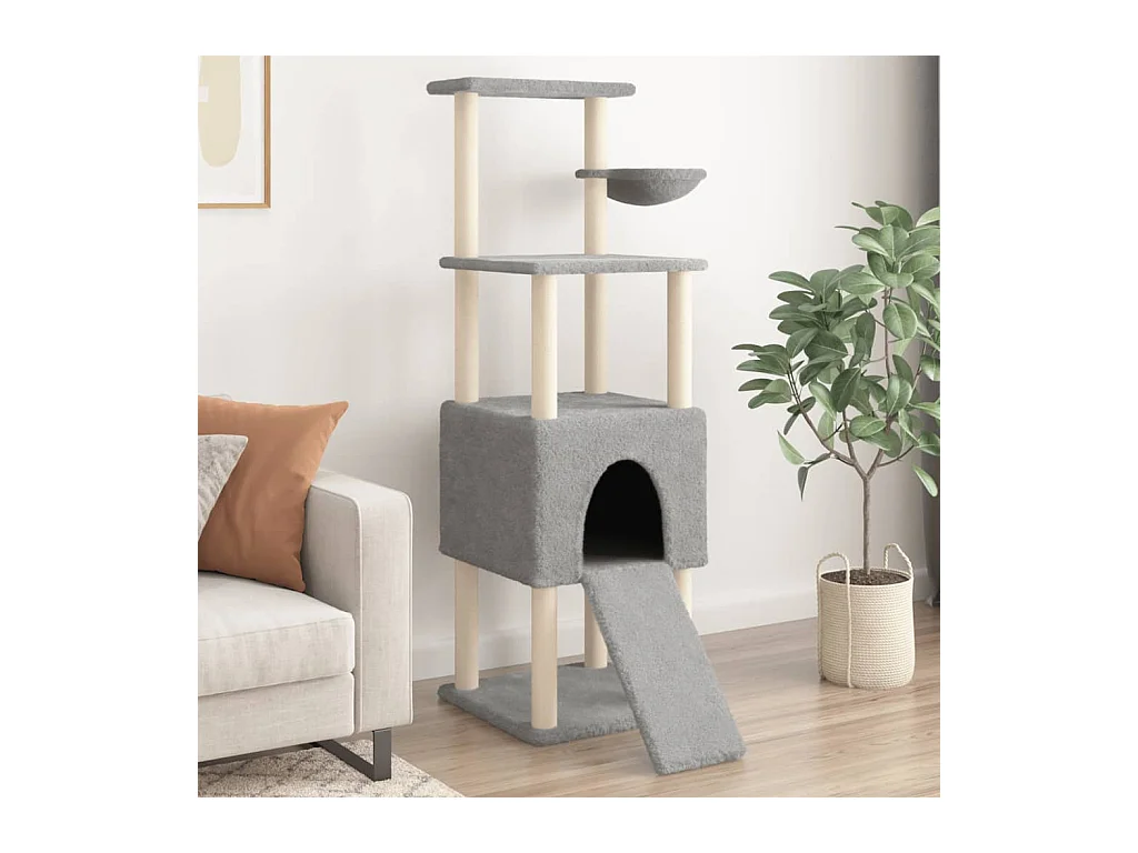Kratzbaum mit Sisal-Kratzsäulen Hellgrau 153 cm