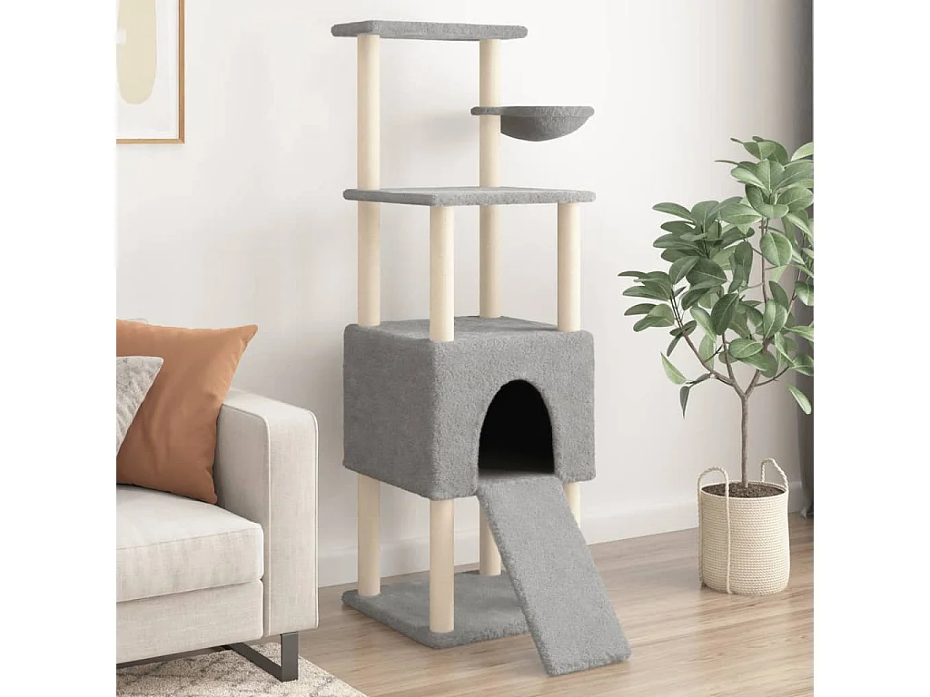 Arbre à chat avec griffoirs en sisal Gris clair 153 cm