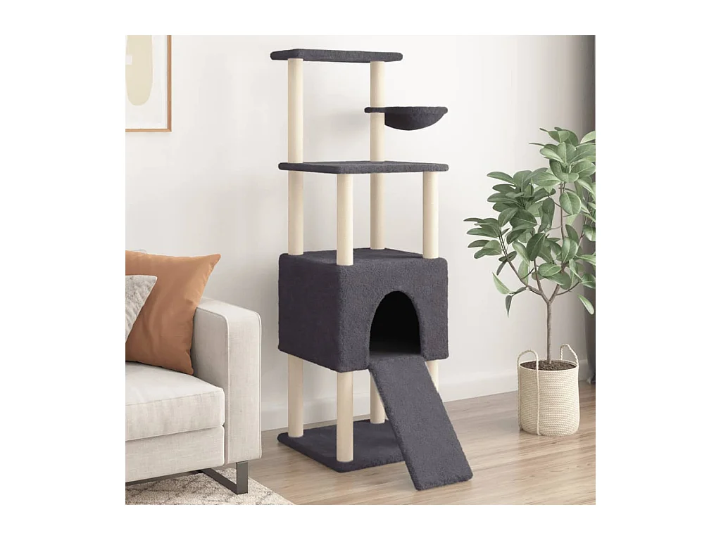 Árvore p/ gatos c/ postes arranhadores sisal 153cm cinza-escuro
