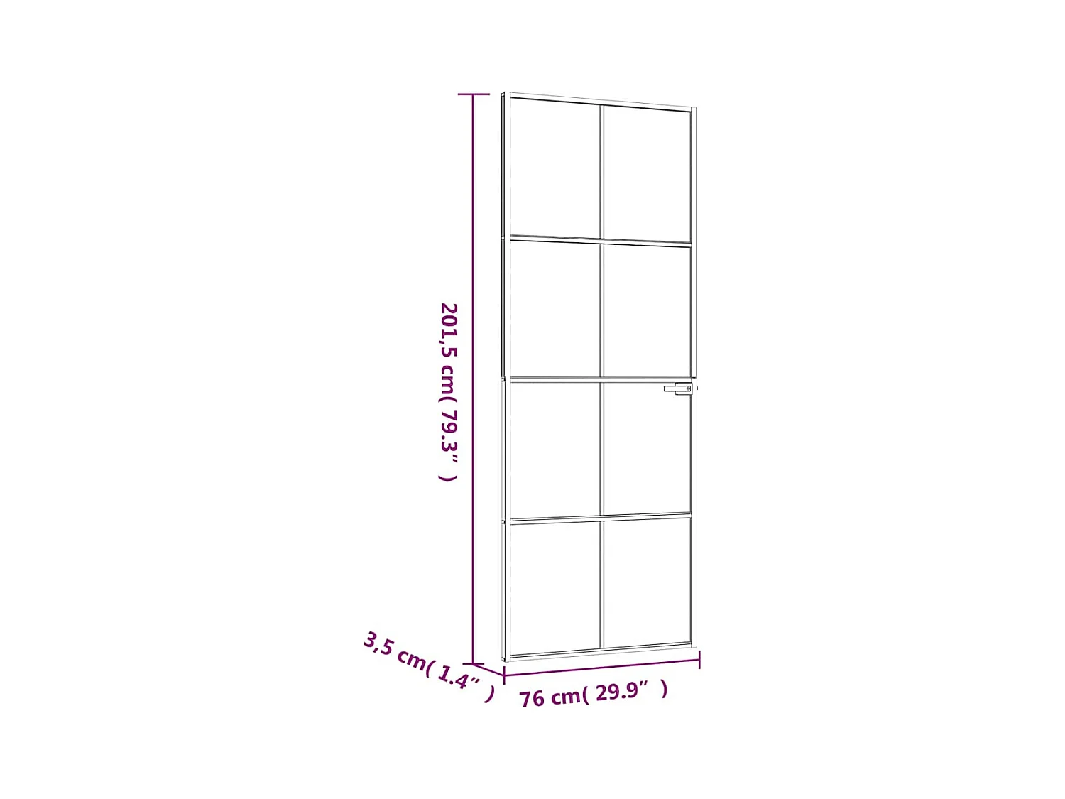 Porta interna nera 76x201,5 cm Vetro temperato alluminio sottile