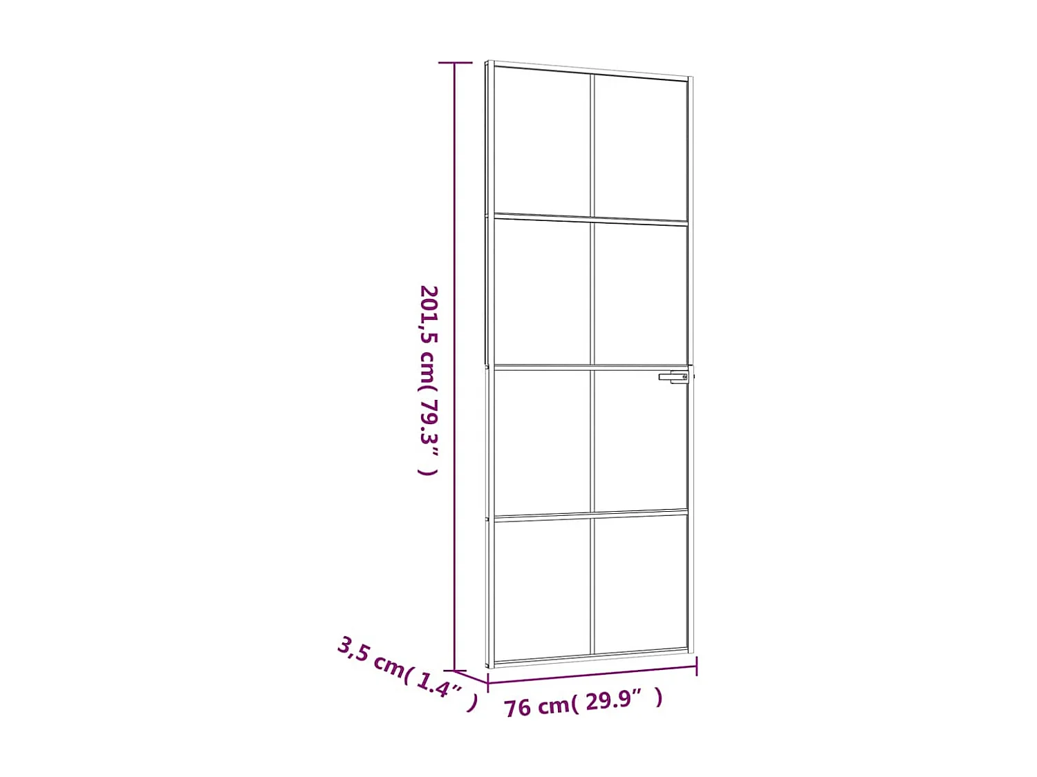 Puerta interior negra 76x201,5 cm Cristal templado aluminio fino