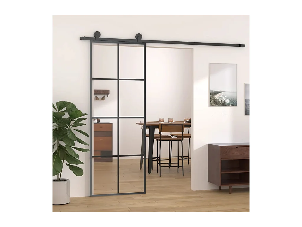 Zwarte schuifdeur 76x205 cm ESG glas en aluminium