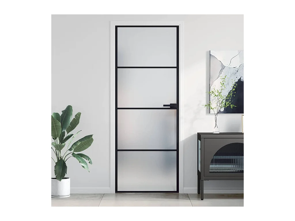 Porta interna sottile nera 76x201,5 cm vetro temperato alluminio
