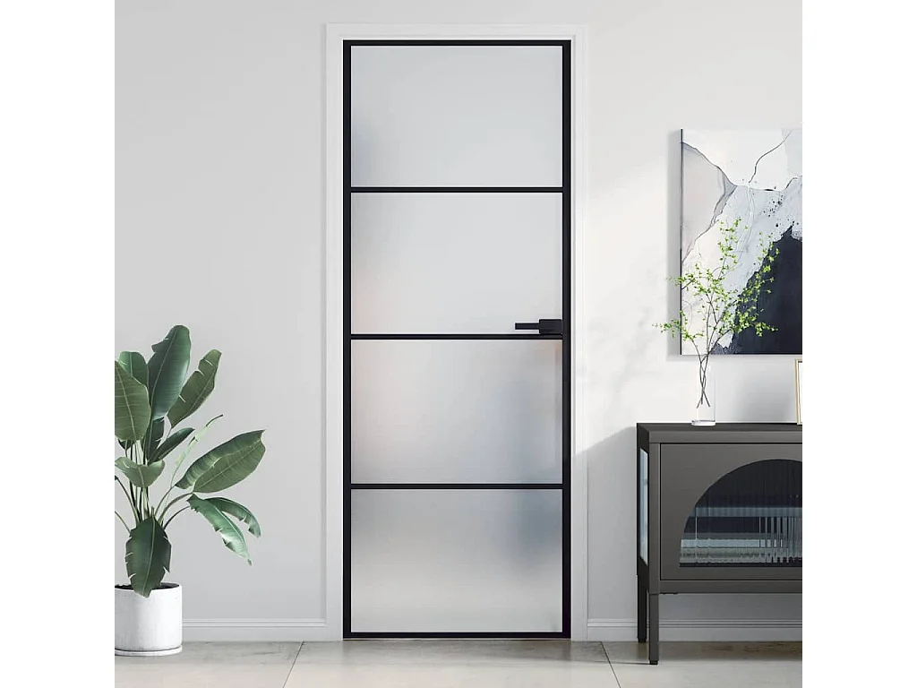 Puerta interior fina negra 76x201,5 cm cristal templado aluminio