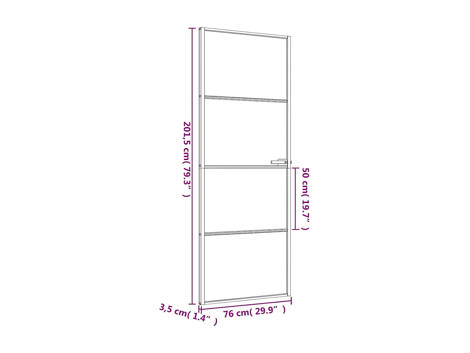 Puerta interior fina negra 76x201,5 cm cristal templado aluminio