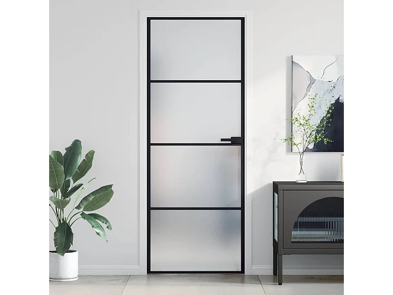 Schwarze dünne Innentür 76x201,5 cm gehärtetes Glas Aluminium