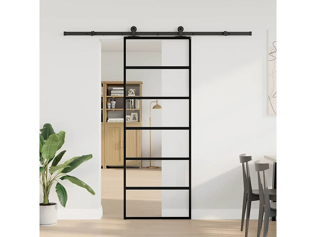 Porte coulissante avec kit de quincaillerie 76x205 cm Verre ESG