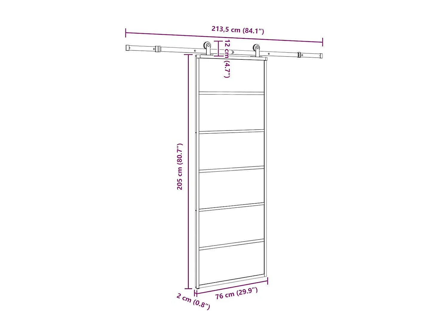 Porte coulissante avec kit de quincaillerie 76x205 cm Verre ESG