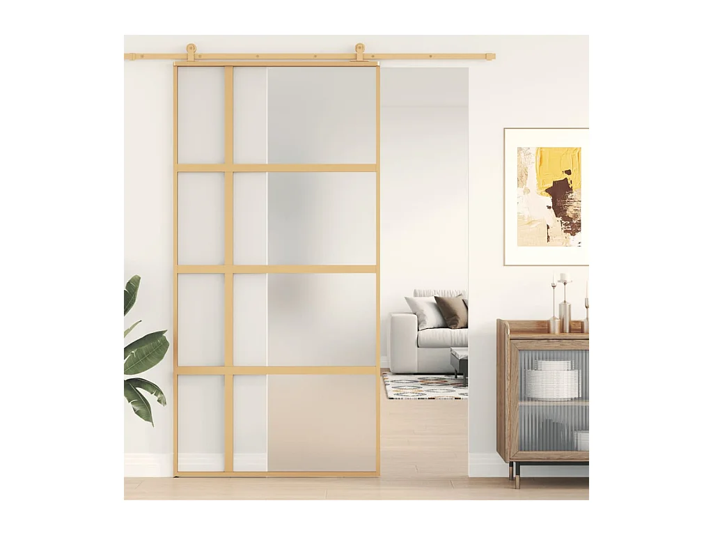 Porte coulissante doré 102,5x205 cm verre ESG dépoli aluminium