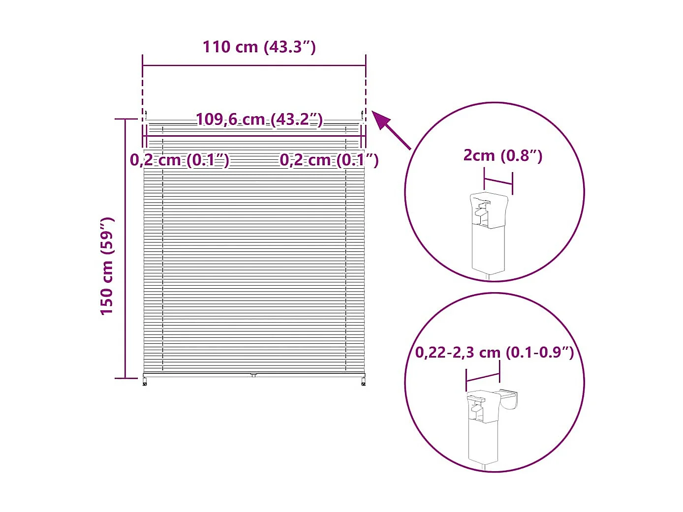 Tenda plissettata 110x150 cm Crema