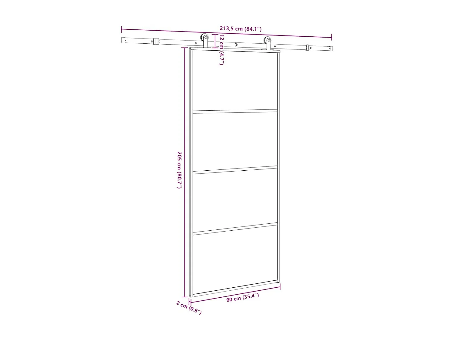 Schuifdeur met beslagset 90x205 cm ESG-glas