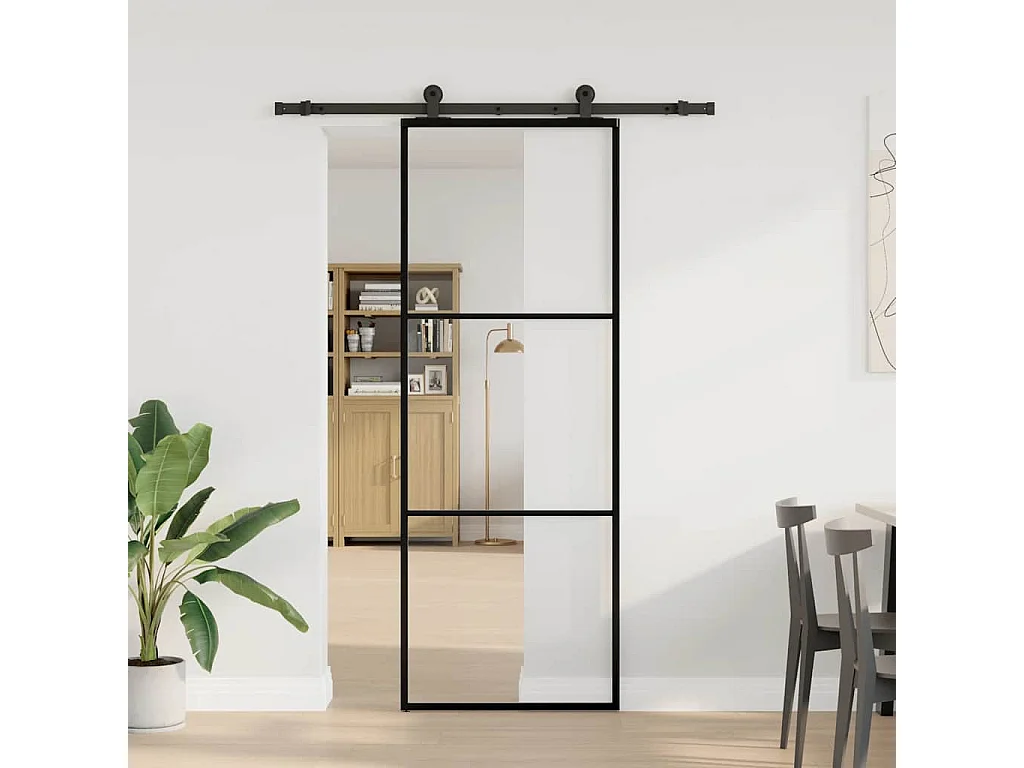 Porte coulissante avec kit de quincaillerie 76x205 cm Verre ESG