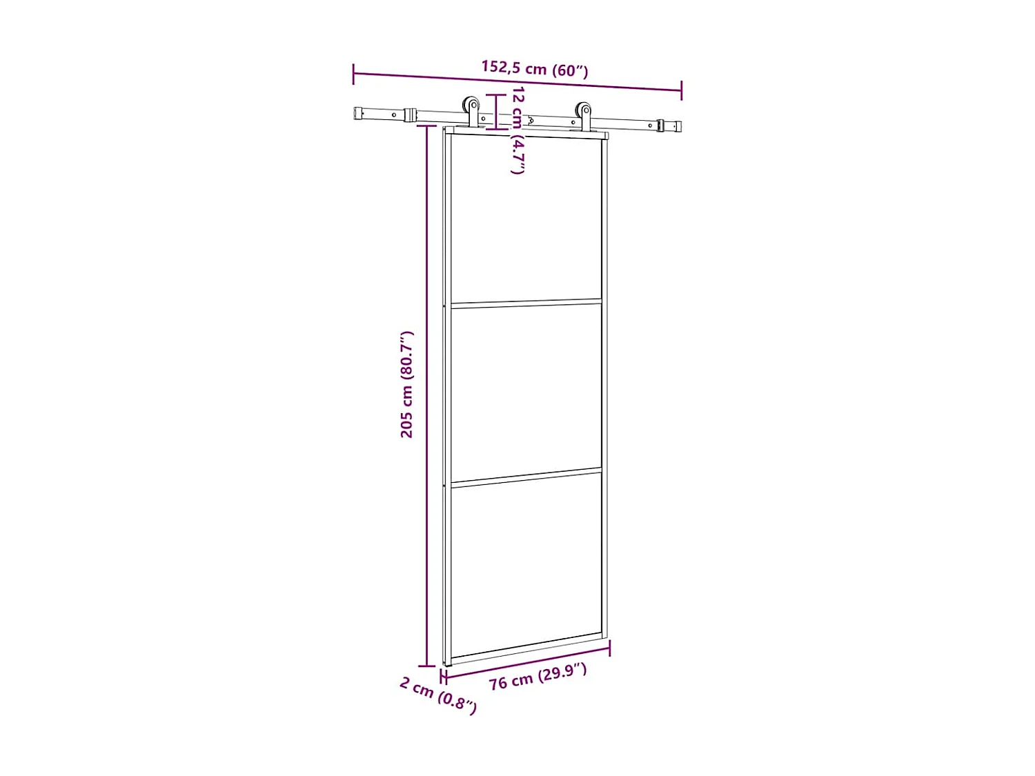 Porte coulissante avec kit de quincaillerie 76x205 cm Verre ESG