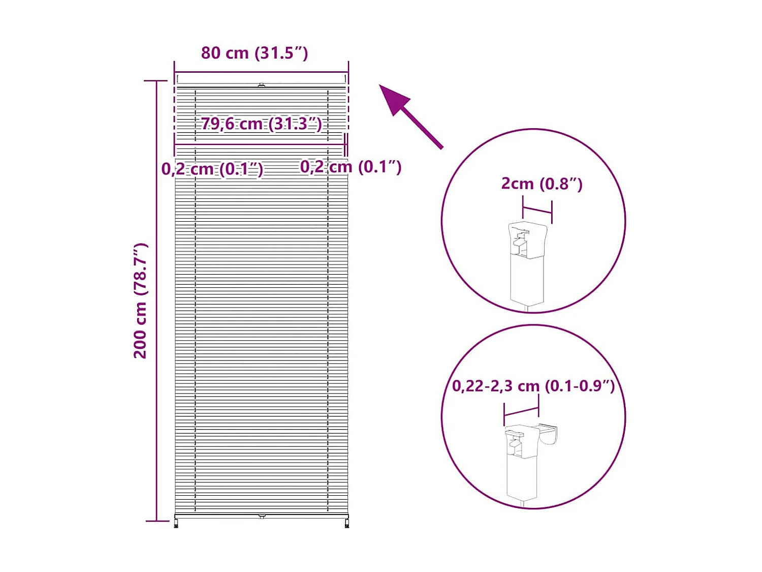 Tenda plissettata 80x200 cm Bianca
