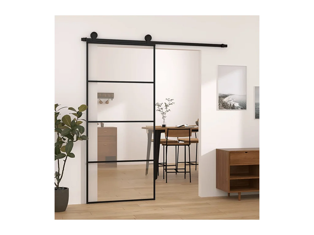 Puerta corredera con kit de herrajes 90x205 cm cristal ESG