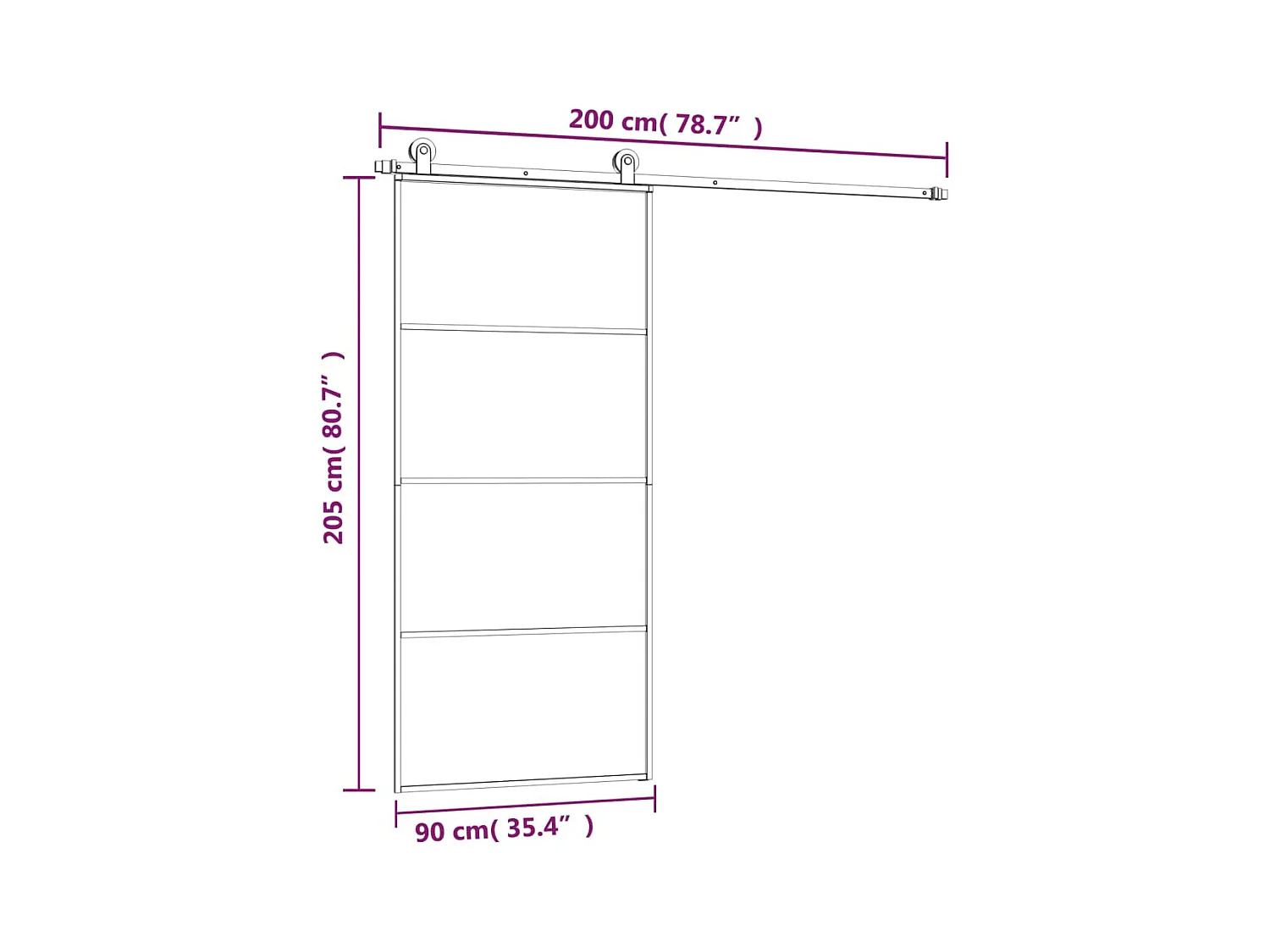 Puerta corredera con kit de herrajes 90x205 cm cristal ESG